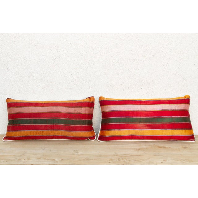Pair of Mandvi Mashru Lumbar Pillows For Sale - Image 4 of 9
