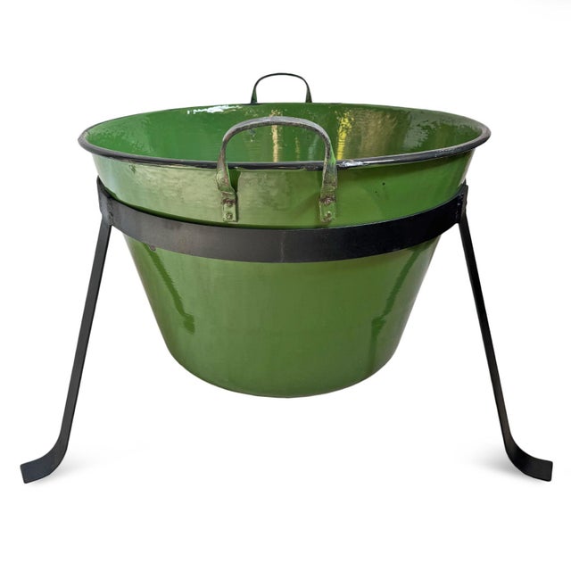 Vintage Hungarian Green Enamel Tub W/Iron Stand For Sale In Los Angeles - Image 6 of 9