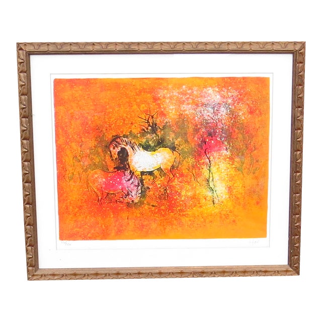 Vintage 1970s Hoi Lebadang Abstract Lithograph of Horses - Signed, Numbered and Authenticated For Sale