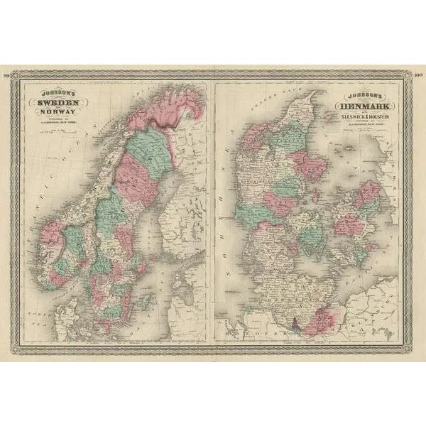 The image is an antique map, a two-page spread from "Johnson's New Illustrated Family Atlas of the World," by A.J....