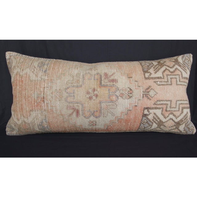 Beige Handmade Muted Tones Rug Lumbar Pillow Cover -15'' X 35'' For Sale - Image 8 of 11