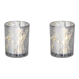 Silver Plated Branch Design LED Hurricanes, Set of 2, 5"