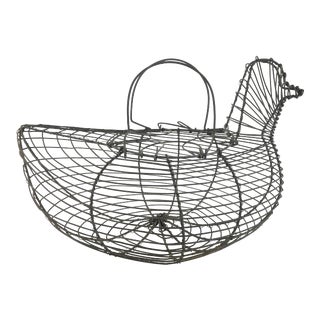 Vintage French Wire Egg Basket Hen For Sale