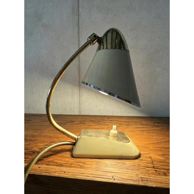 Cream Vintage German Table Lamp in Brass, 1960s For Sale - Image 8 of 11