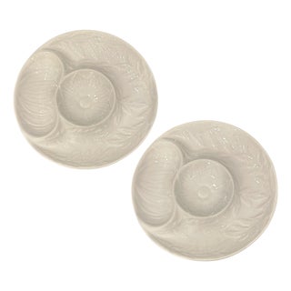 Vintage California Pottery White Artichoke Plates, a Pair For Sale