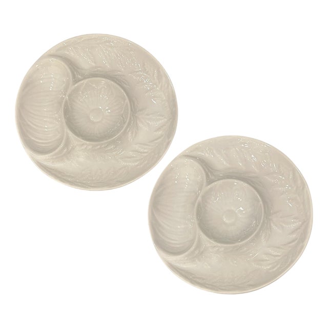 Vintage California Pottery White Artichoke Plates, a Pair For Sale