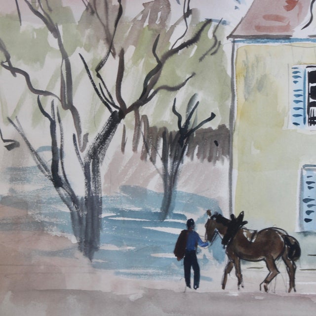 Yves Brayer, A Street in Beaune, Watercolor For Sale - Image 11 of 16