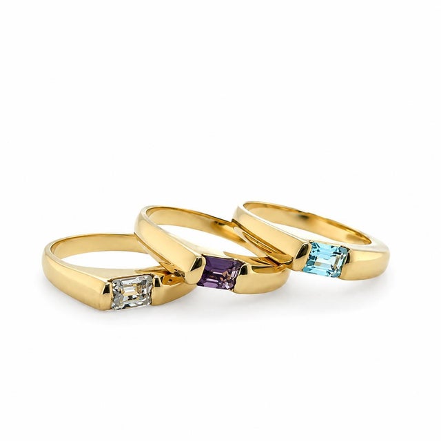 Contemporary 14k Yellow Gold Three Ring Set, Size 7 For Sale - Image 3 of 4