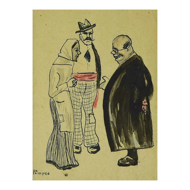 Gabriele Galantara, Figures, 1908, Mixed Media For Sale