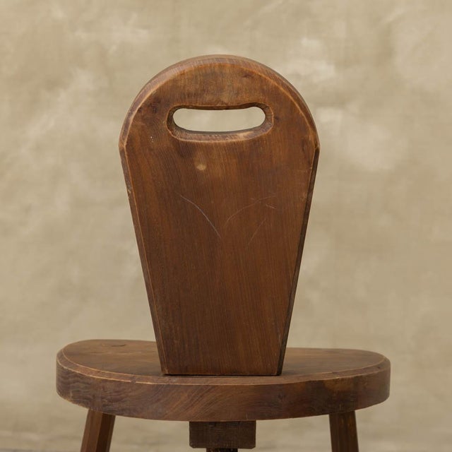 1950s French Brutalist Carved Wood Tripod Chair For Sale - Image 11 of 12