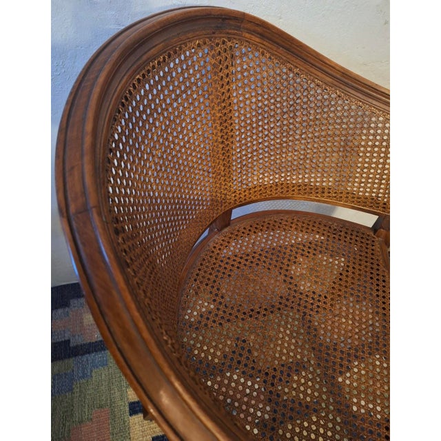 Early 20th Century Louis XV Half-Moon Rattan and Hardwood Armchair For Sale - Image 13 of 16