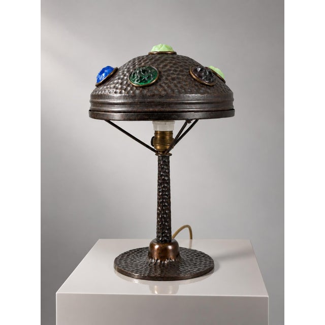 Art Nouveau Table Lamp in Metal with Multicolored Glass Cabochons, 1890s For Sale - Image 6 of 6