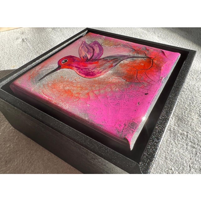 Early 21st Century Hummingbird #1 by Ana Hefco | Tinted Layered Resin on Stretched Canvas of a hummingbird in flight For Sale - Image 5 of 5