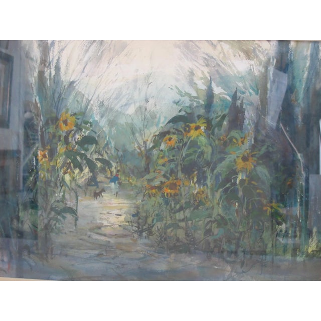 Frank Leonard Brooks Signed Gilt Frame Sunflower & 2 Figures Watercolor Painting For Sale In Portland, OR - Image 6 of 7