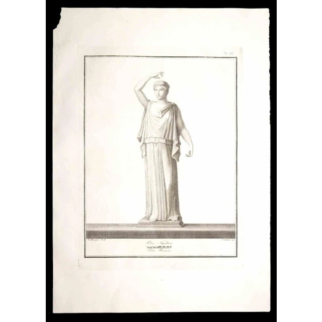 Ancient roman statue, from the series "antiquities of herculaneum", is an original etching on paper realized by g. Morghen...