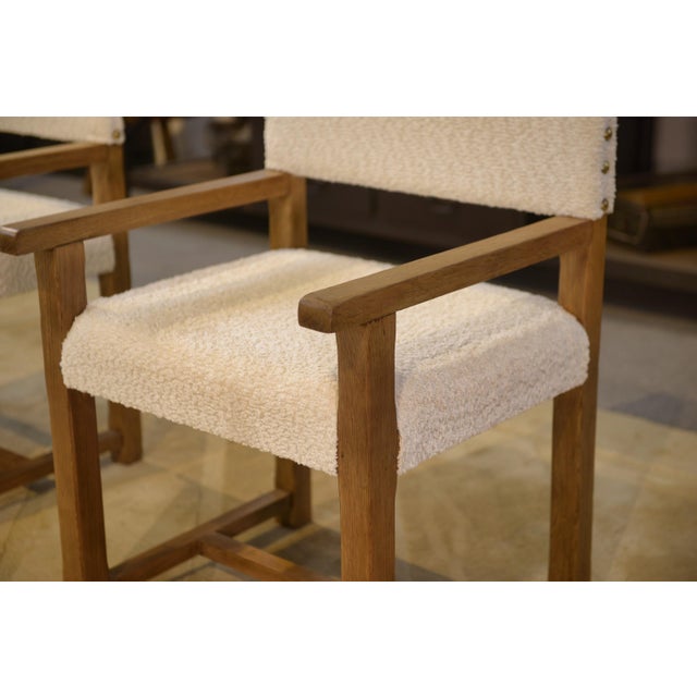 Brutalist Brutalist Armchairs in Oak and Ecru Boucle Fabric, 1950s, Set of 2 For Sale - Image 3 of 14