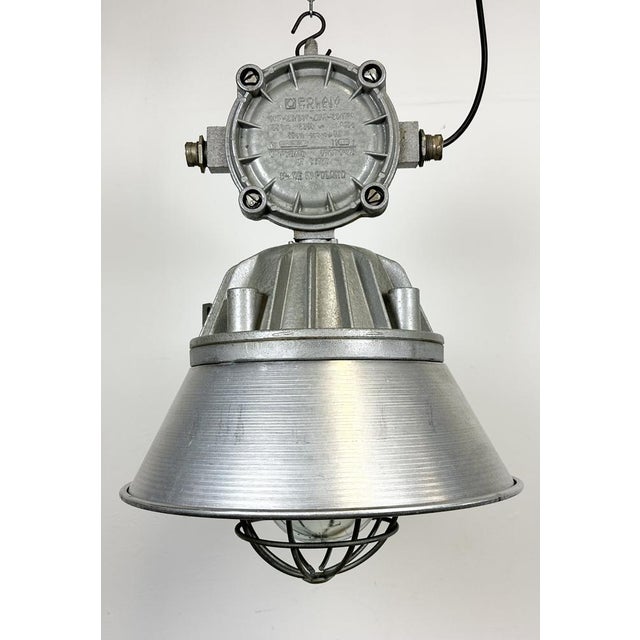 Large Industrial Cast Aluminium Cage Pendant Light from Polam Wilkasy, 1970s For Sale - Image 6 of 18