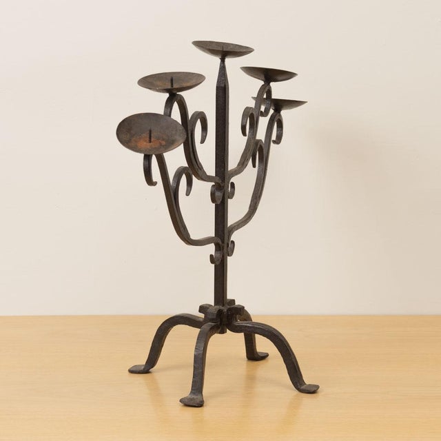 Metal 1950s French Iron Five-Arm Candelabra For Sale - Image 7 of 12
