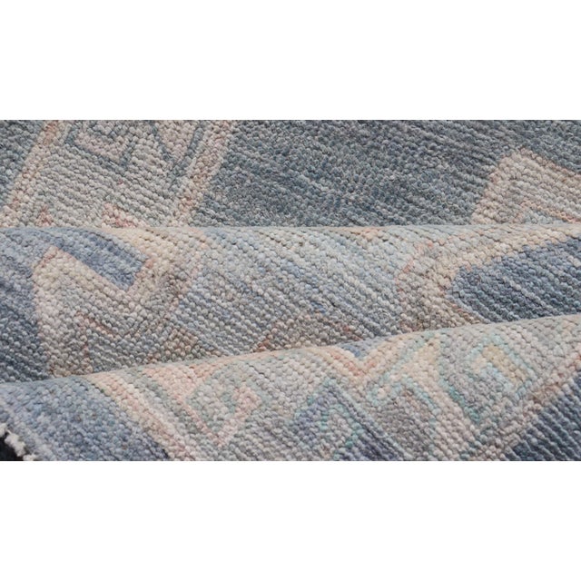 Cream Medallion Designed Modern Oushak With Blue Background and Cream Border 2'7 X 3'11 For Sale - Image 8 of 9