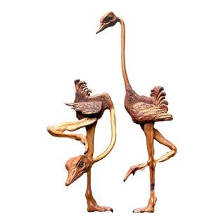 Vintage Boho Hand Carved Ostrich - A Pair For Sale