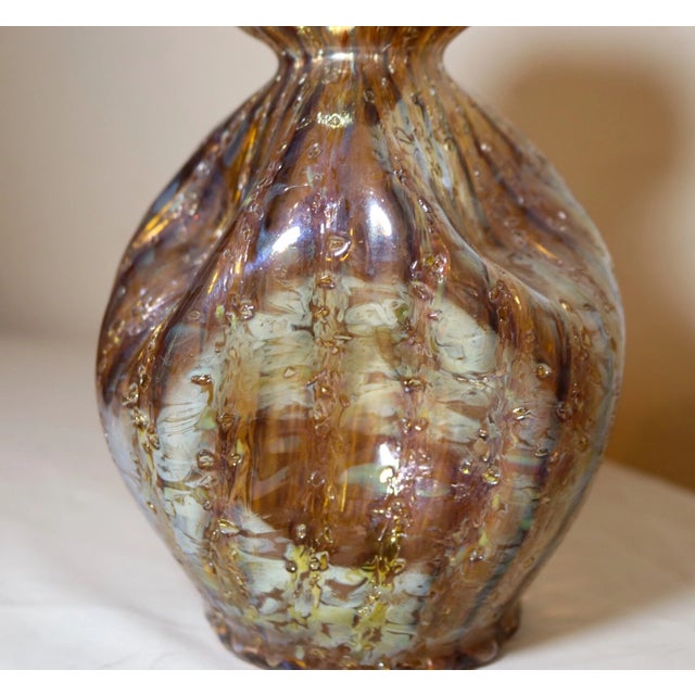 Glass Vintage Dugan Frit Hand Blown Iridescent Art Studio Glass Textured Dimple Vase For Sale - Image 7 of 10