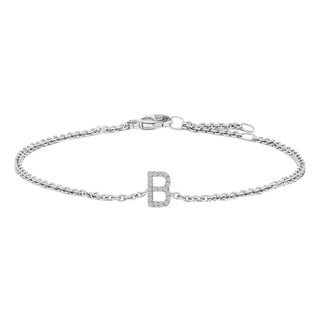 10K White Gold Diamond Accent "B" Initial Charm and Link Bracelet For Sale
