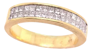 14 Karat Yellow Gold and Double Row Cushion Cut Diamond Wedding Band Ring