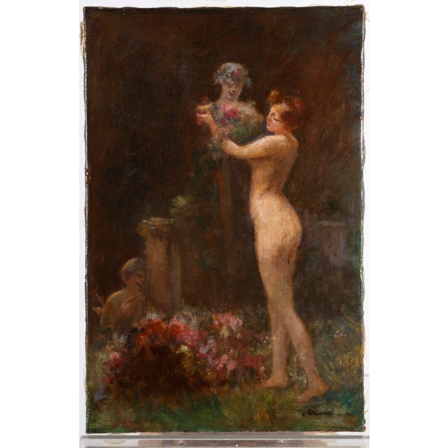 Albert Cresswell, Nymph Adorning a Bust in a Garden, Oil on Canvas For Sale - Image 9 of 16