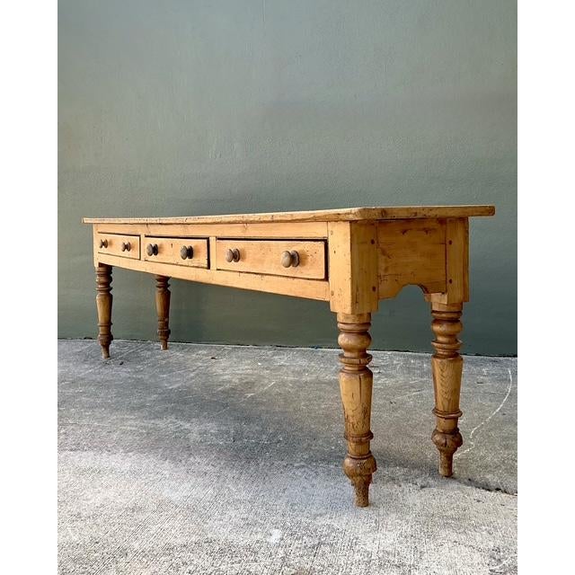 Vintage Primitive Long Pine Console For Sale In West Palm - Image 6 of 12