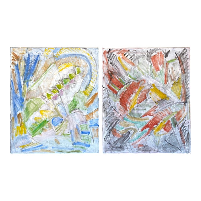 Late 20th Century Abstract Pair of Paintings by European Artist For Sale