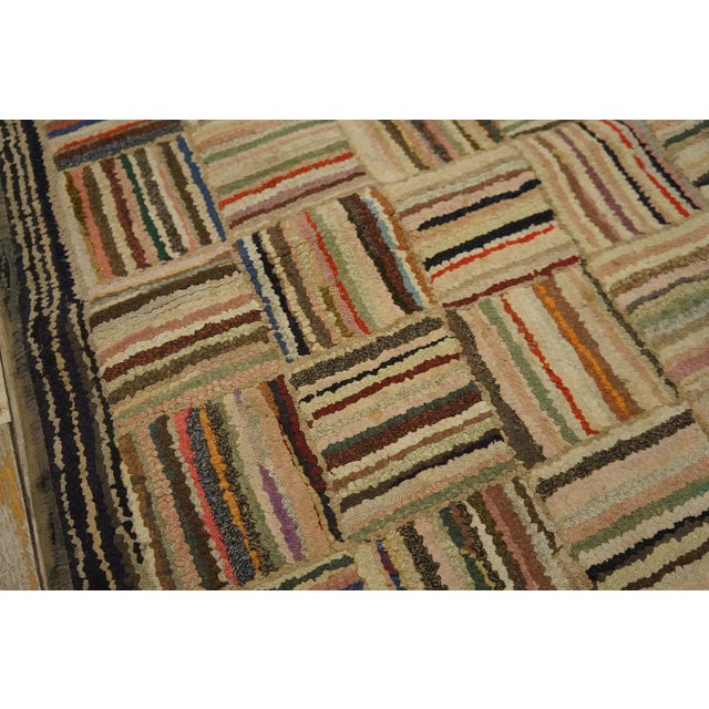 1890s Multi Brown Geometric Antique American Hooked Rug 4'3" X5'9" Woven Wool Carpet For Sale - Image 9 of 14