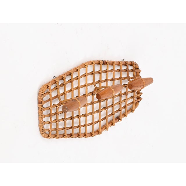 Franco Albini Italian Wall Coat Rack in Bamboo & Rattan, Italy 1960s attributed to Franco Albini For Sale - Image 6 of 11