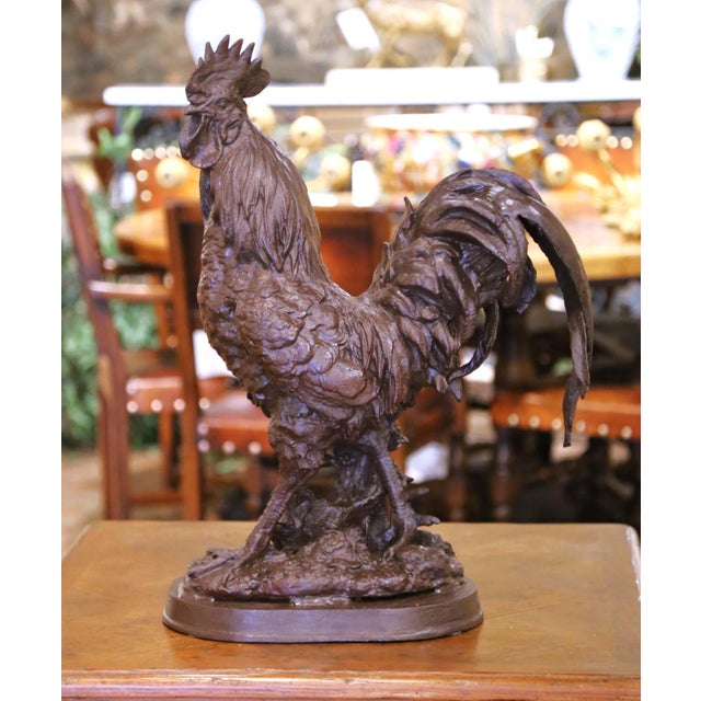 French Early 20th Century French Cast-Iron Rooster Sculpture on Oval Base For Sale - Image 3 of 11
