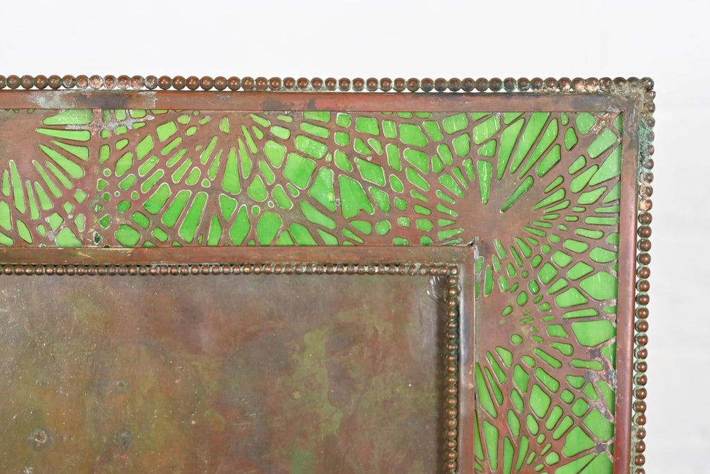 Tiffany Studios New York Pine Needle Bronze and Green Slag Glass