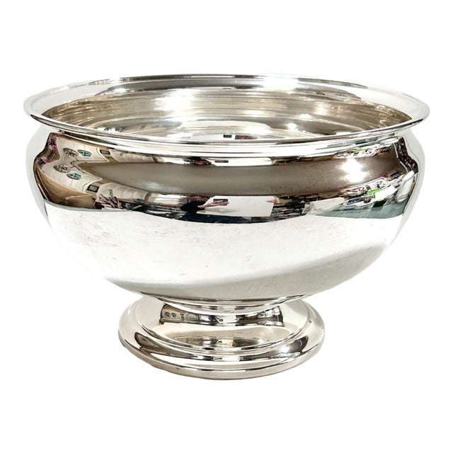 1950s Lehman Brothers Silver on Copper Pedestal Bowl - Mid-Century Modern Champagne or Punch Bowl Centerpiece For Sale
