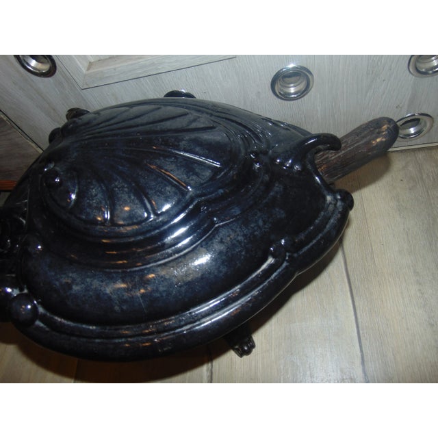 Pre-War Enameled Cast Iron and Brass Coal Stove For Sale - Image 4 of 12