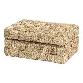 Natural Abaca Rope Hinged Box- Suede Interior 8.75" x 6" x 4" For Sale