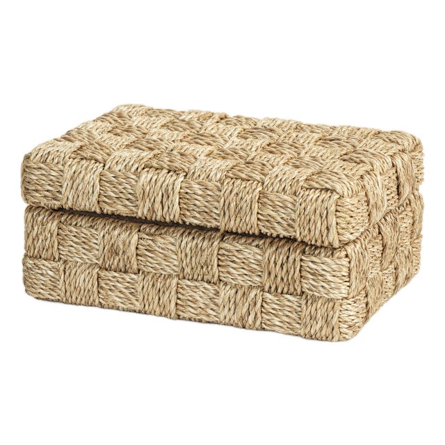 Natural Abaca Rope Hinged Box- Suede Interior 8.75" x 6" x 4" For Sale