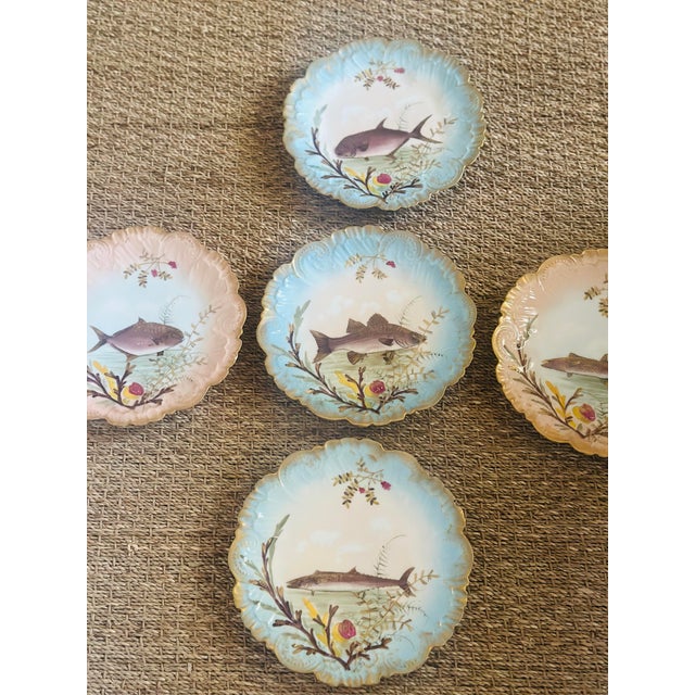 Traditional Set of Five Antique Limoge Fish Plates For Sale - Image 3 of 8