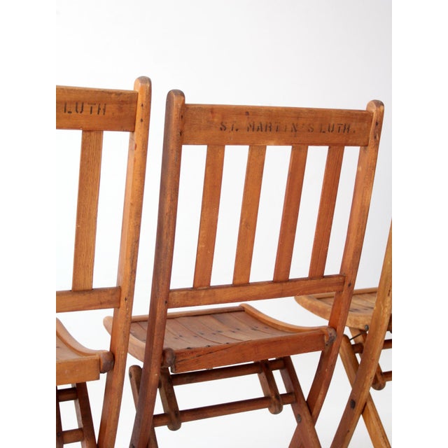 Early 20th Century Antique Slat Wood Folding Chairs Set 4 For Sale - Image 5 of 14