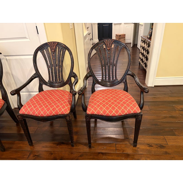 Attributed to Jonathan Charles Set 6 Hepplewhite Wheatsheaf Side Chair (Black) For Sale - Image 10 of 13