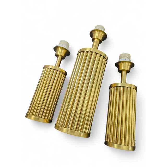 Mid-Century Modern Brass Table Lamps, 1970s, Set of 3 For Sale - Image 3 of 10