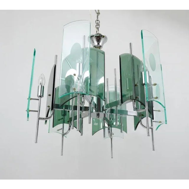 Fontana Arte Large Italian Glass Chandelier in the style of Fontana Arte, 1960s For Sale - Image 4 of 11