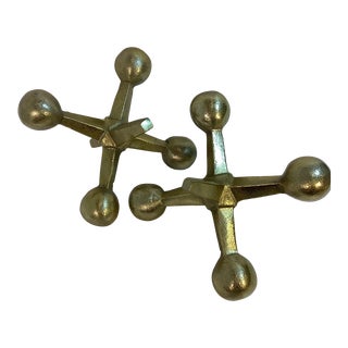 Mid-Century Modern Brass Jack Bookends - a Pair For Sale