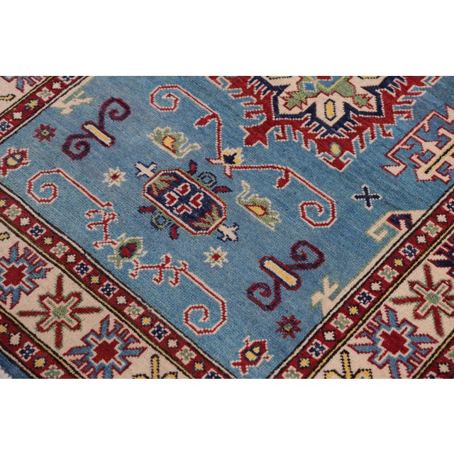 Bohemian Kazak Light Blue/Beige Wool Rug - 3'3''x4'9'' For Sale In New York - Image 6 of 10