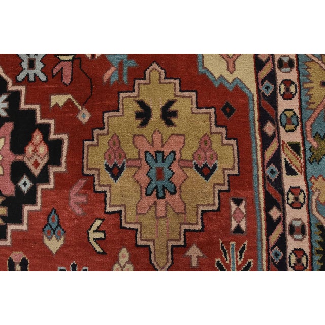 Heriz Rug 5’10” X 9’1” Red Wool Vintage Tribal Hand-Knotted Oriental Carpet For Sale - Image 9 of 15