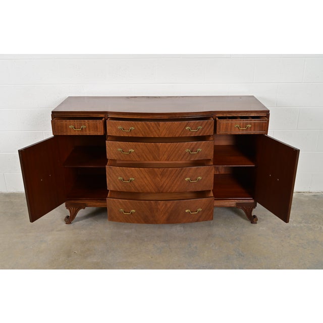Brown French Regency Louis XVI Carved Mahogany Bow Front Sideboard or Bar Cabinet, Circa 1940s For Sale - Image 8 of 14