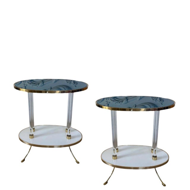 Glass Blue Mirror Cigarette Tables by The Century, Set of 2 For Sale - Image 7 of 7