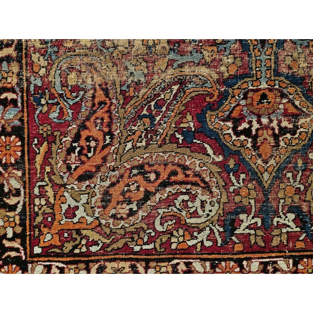 19th Century Persian Kashan Rug, Hand-Knotted Wool, Medallion Floral Design, Red & Navy, 4x7 For Sale - Image 18 of 18