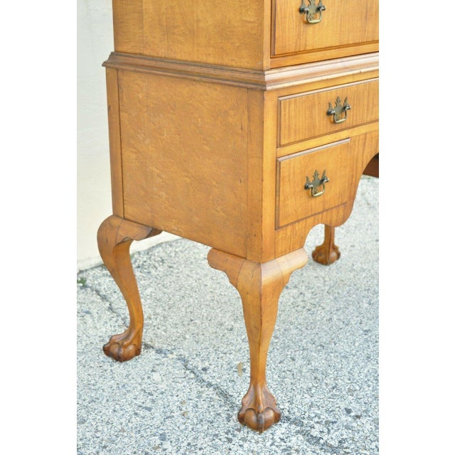 Antique Curly Tiger Maple Chippendale Highboy Fall Front Secretary Desk